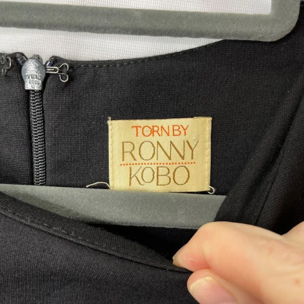 Torn By Ronny Kobo Judy Peplum Long Sleeve Blouse Black Size‎ Small